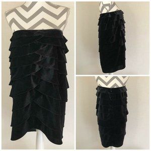 Adriana Papell Evening Essentials Black Velvet Tiered Straight Skirt Dress 14